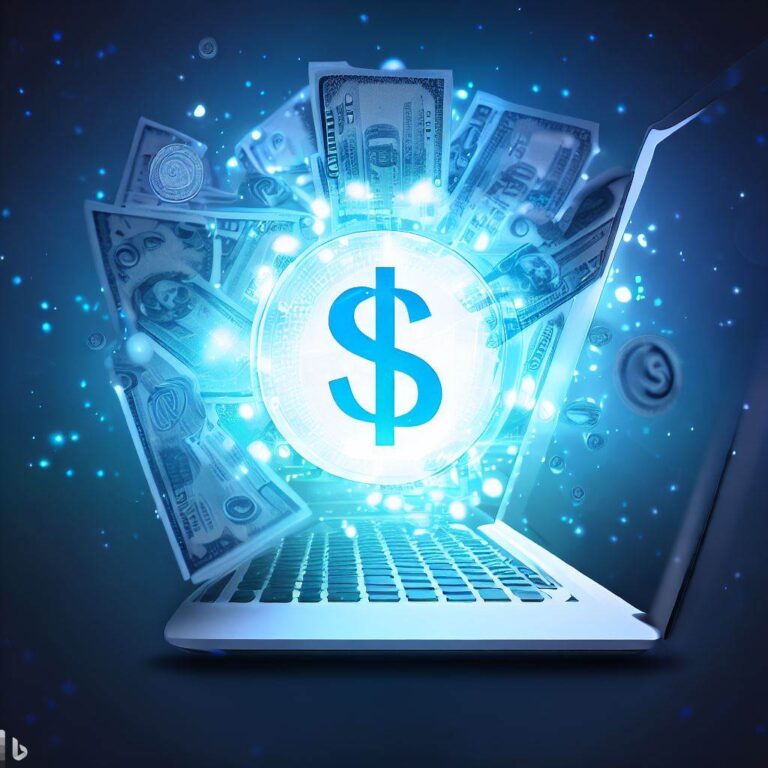 laptop with some money in dollars