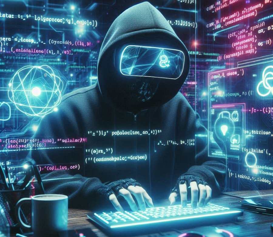 A man on the desk with his keyboard in cyber style