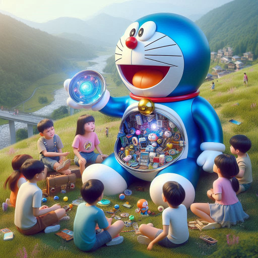 Doraemon with gadgets and some children