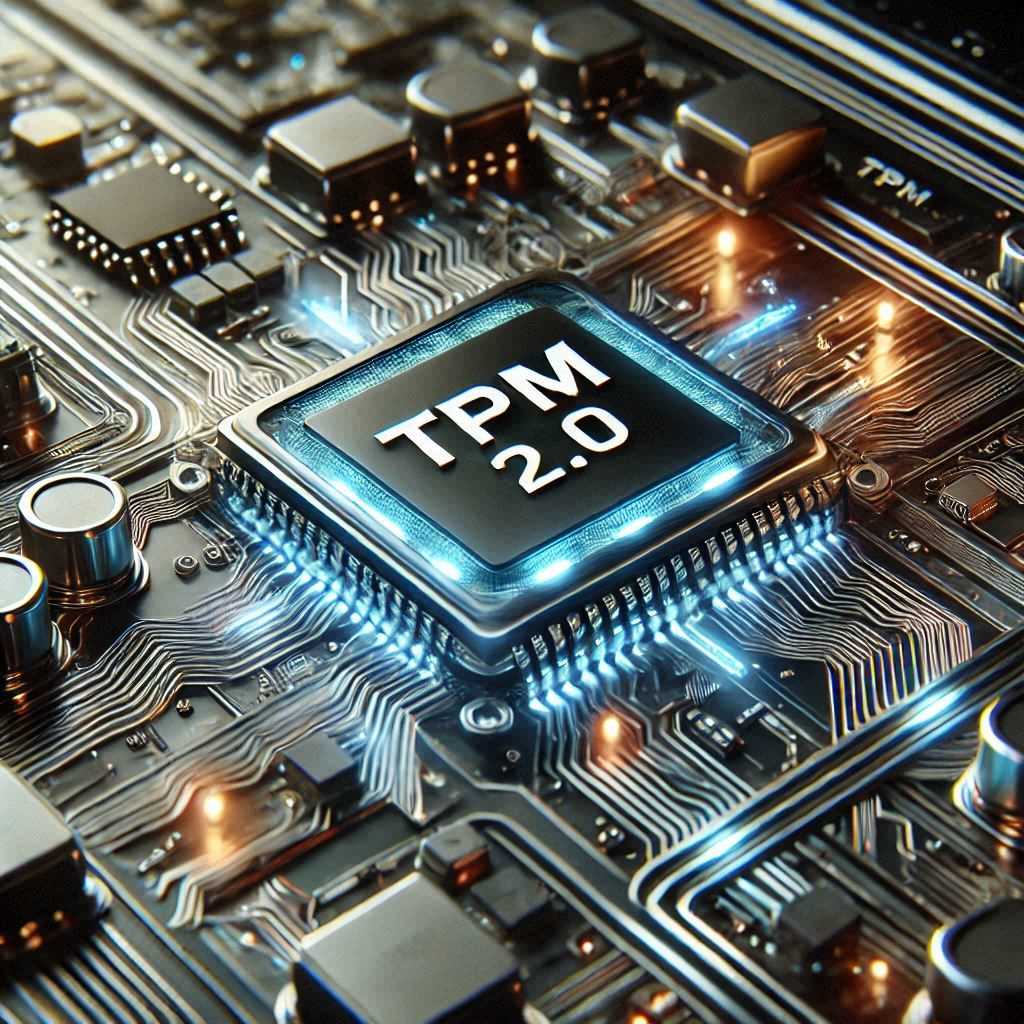 sci-fi look electronic chip with words TPM