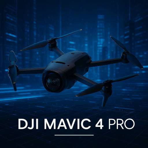 dji mavic 4 pro, drone, drone in cool blue color sci-fi world