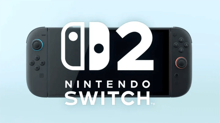 Nintendo switch 2 image with sky-blue background and glass effect fonts