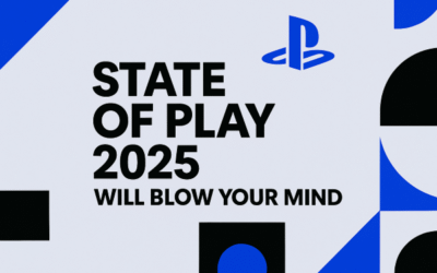 AI generateed state of play 2025 poster with ps logo and design template. On that state of play 2025 will blow your mind written