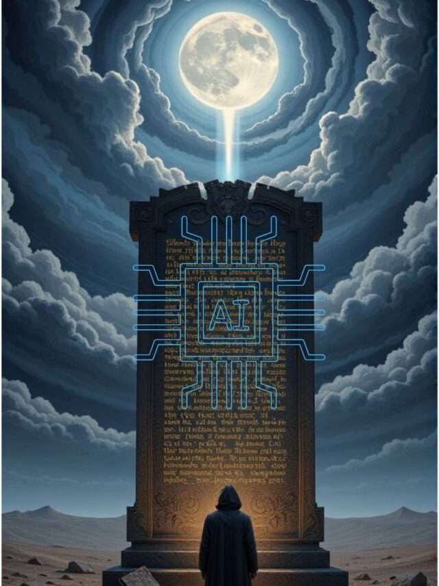 the last humanity exam cover, dark and ai on stone wall and dark person stand there