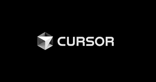cursor logo and cursor written in image with logo, with black background