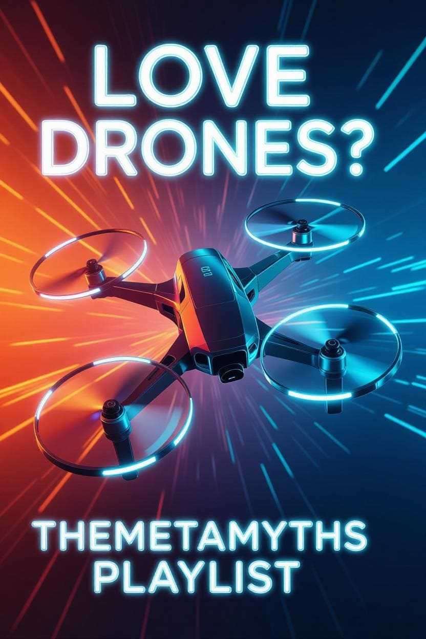 neon color background with one sci-fi drone and some text overlay