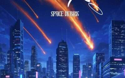 anime look landscape with space debris fall