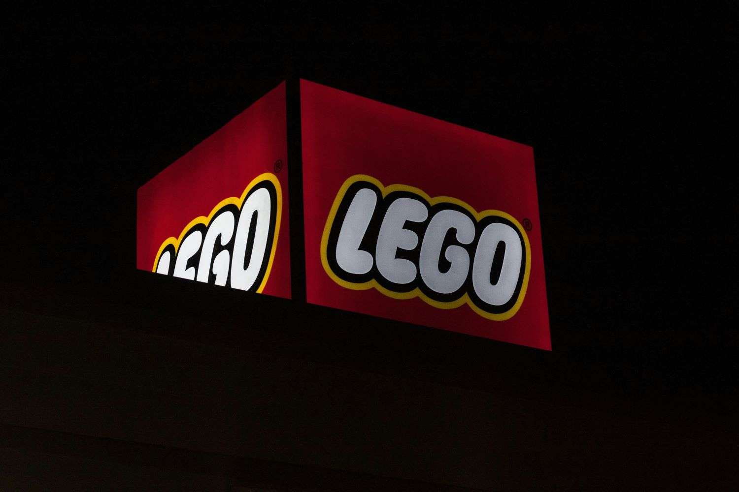 LEGO banner with red background and white color text