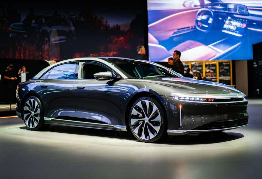 lucid uber car in electronic show