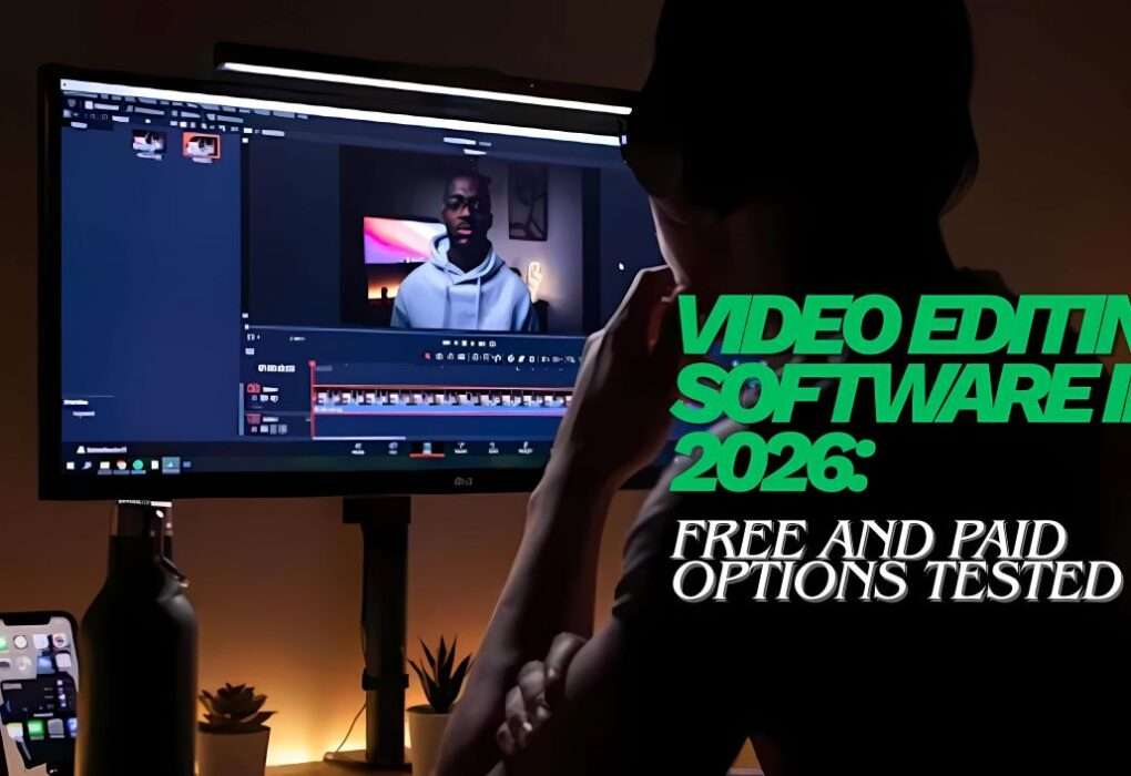 video editing software in 2026 free and paid overlay with software editor in dark background